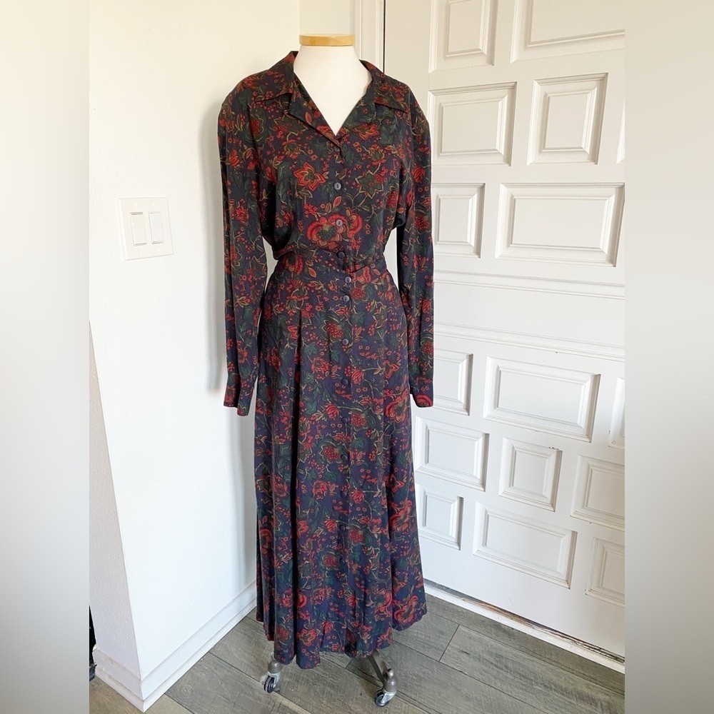 Tall Girl Canada Vintage Top & Skirt Set Navy Blue Red Green Floral